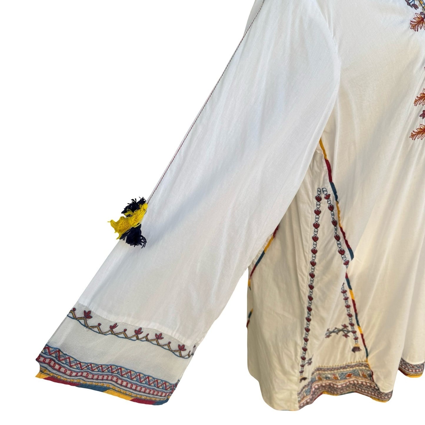 Sapphire Ethnic Tribe Boho Embroidered Peasant Tunic Kaftan Dress XL Flowy Beach