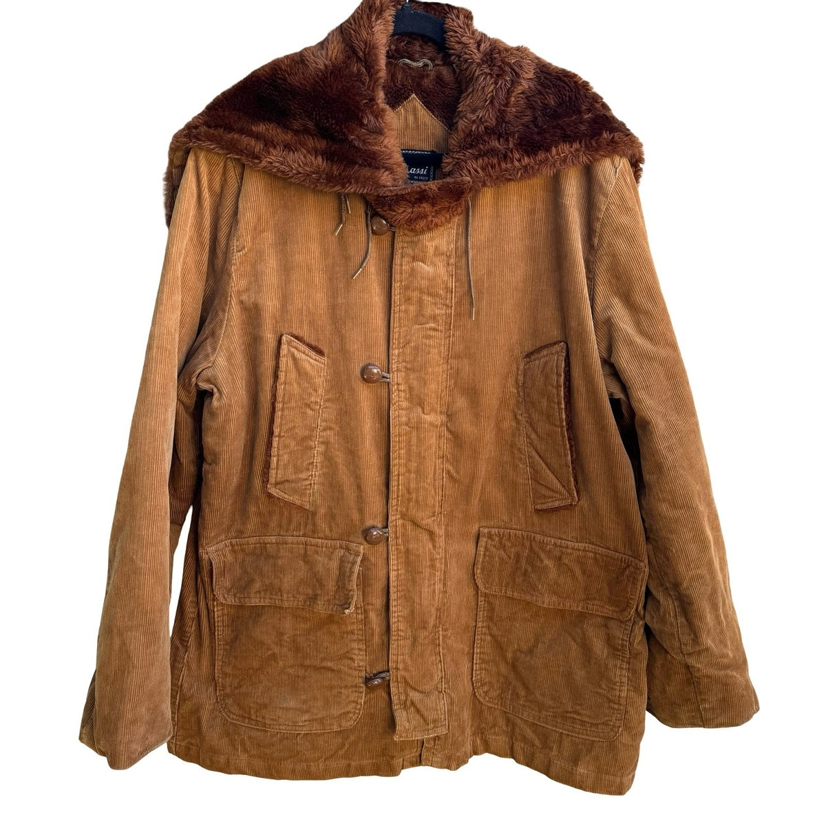 Val Cassi Vintage 70s Faux Fur Lined Corduroy Workwear Parka Jacket Tan Mens XL