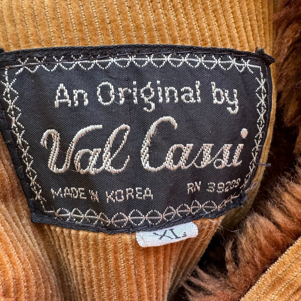 Val Cassi Vintage 70s Faux Fur Lined Corduroy Workwear Parka Jacket Tan Mens XL