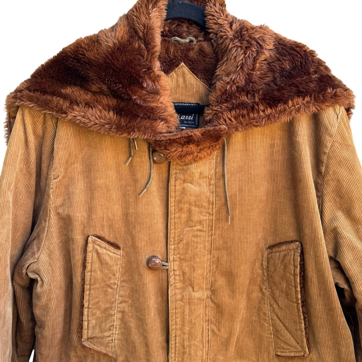 Val Cassi Vintage 70s Faux Fur Lined Corduroy Workwear Parka Jacket Tan Mens XL