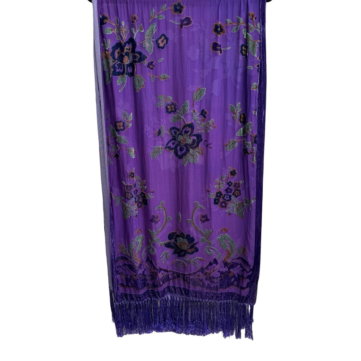 Jinjiao Vintage Purple Floral Velvet Burnout Fringe Sheer Evening Shawl Wrap