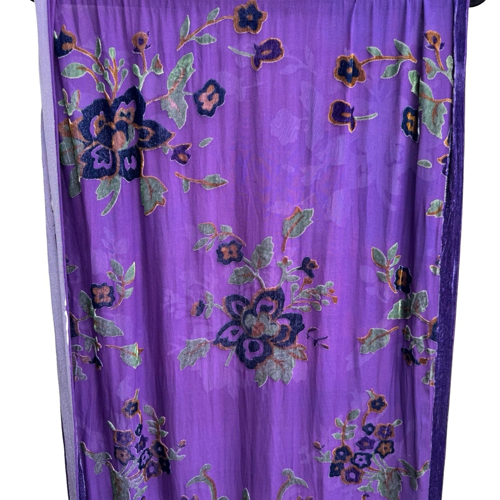 Jinjiao Vintage Purple Floral Velvet Burnout Fringe Sheer Evening Shawl Wrap