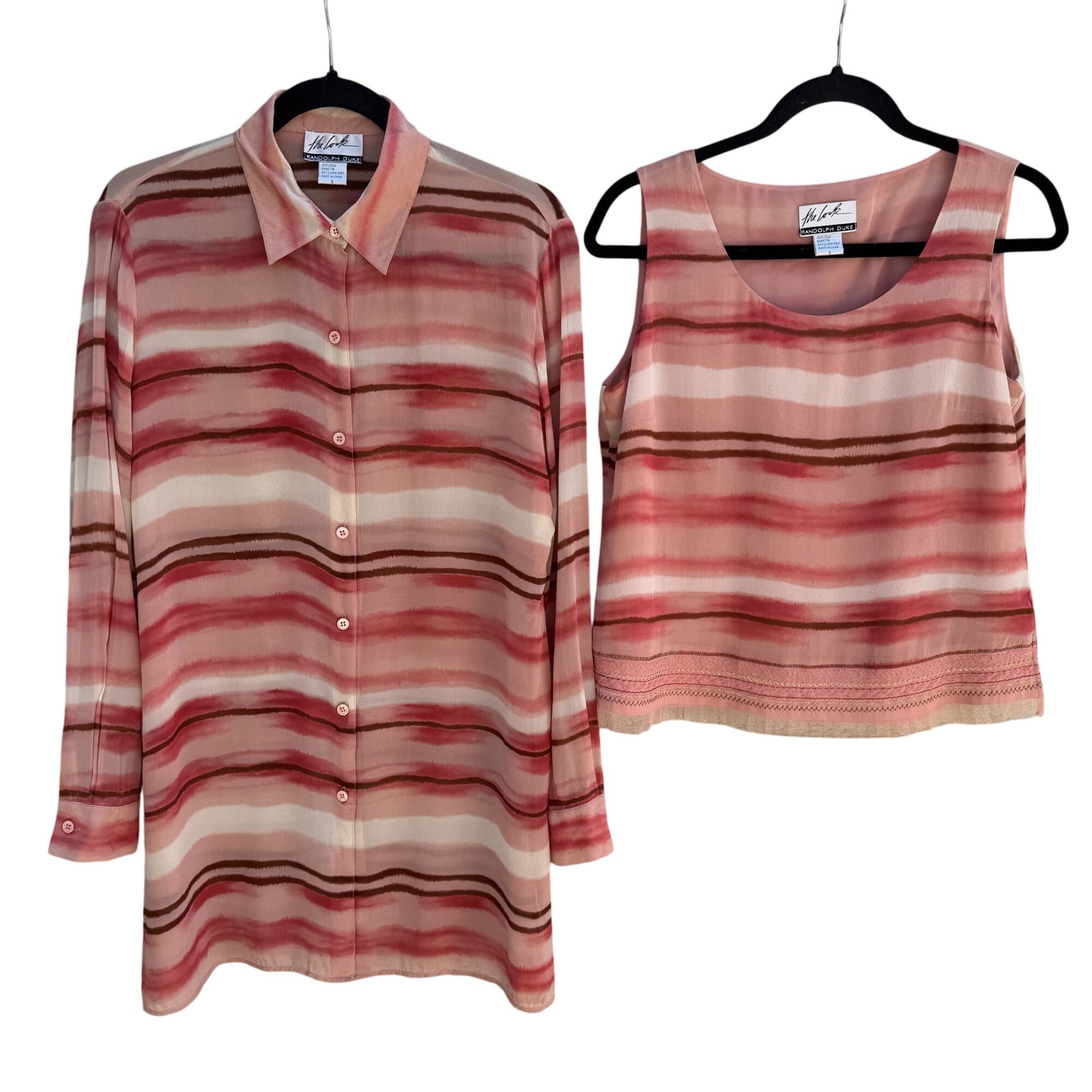 Randolph Duke The Look Sheer Silk Striped Button-Up Shirt & Sleeveless Top Set 6
