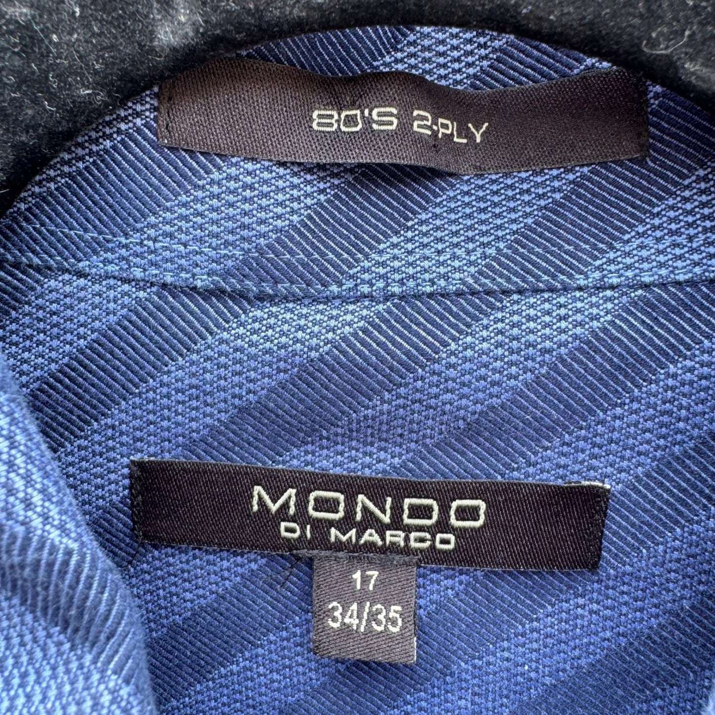 Mondo Di Marco Blue Diagonal Stripe 80s 2-Ply French Cuff Dress Shirt 17 34/35