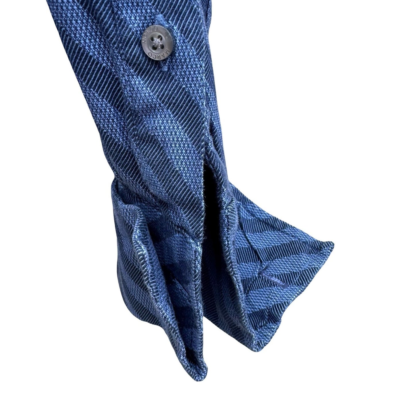 Mondo Di Marco Blue Diagonal Stripe 80s 2-Ply French Cuff Dress Shirt 17 34/35