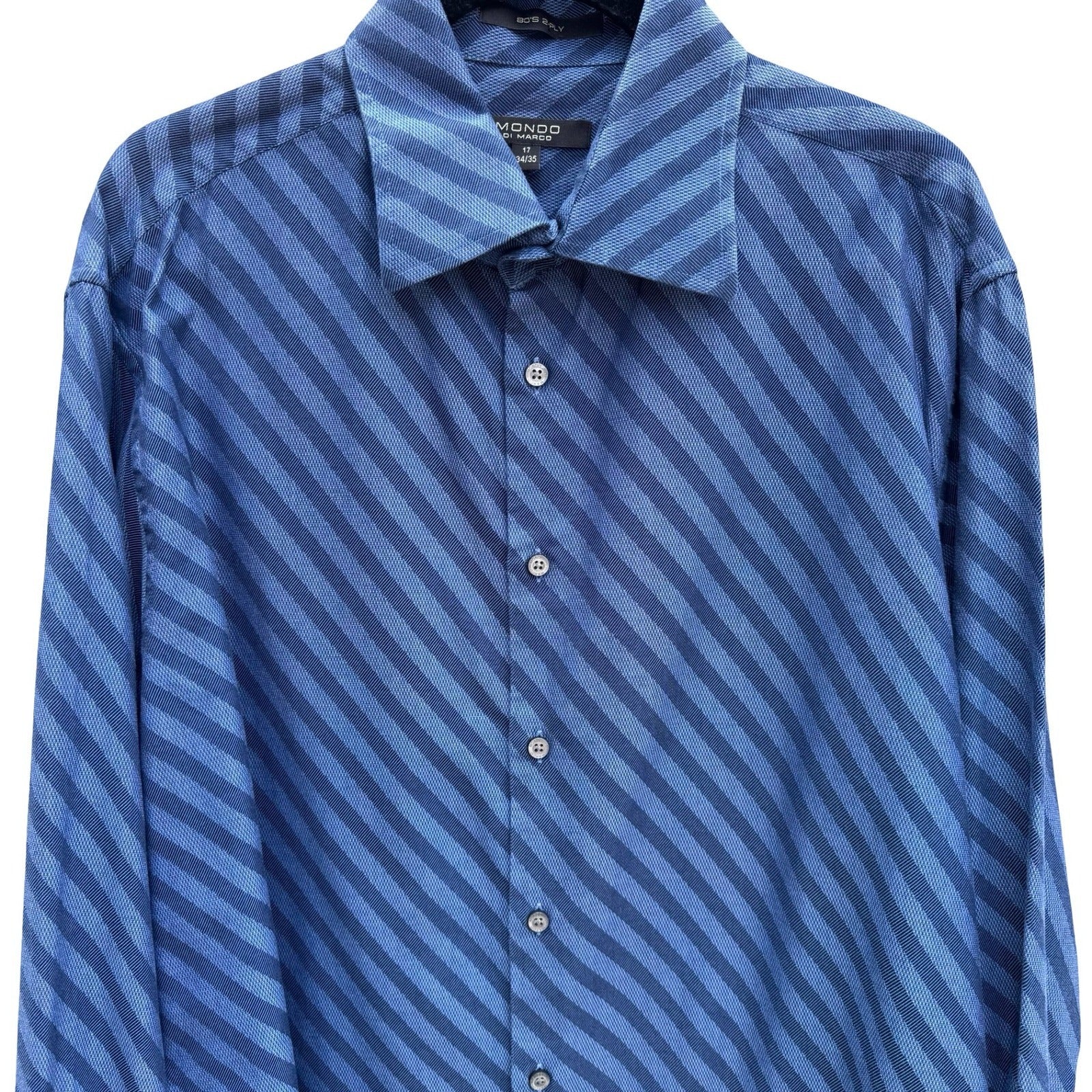 Mondo Di Marco Blue Diagonal Stripe 80s 2-Ply French Cuff Dress Shirt 17 34/35