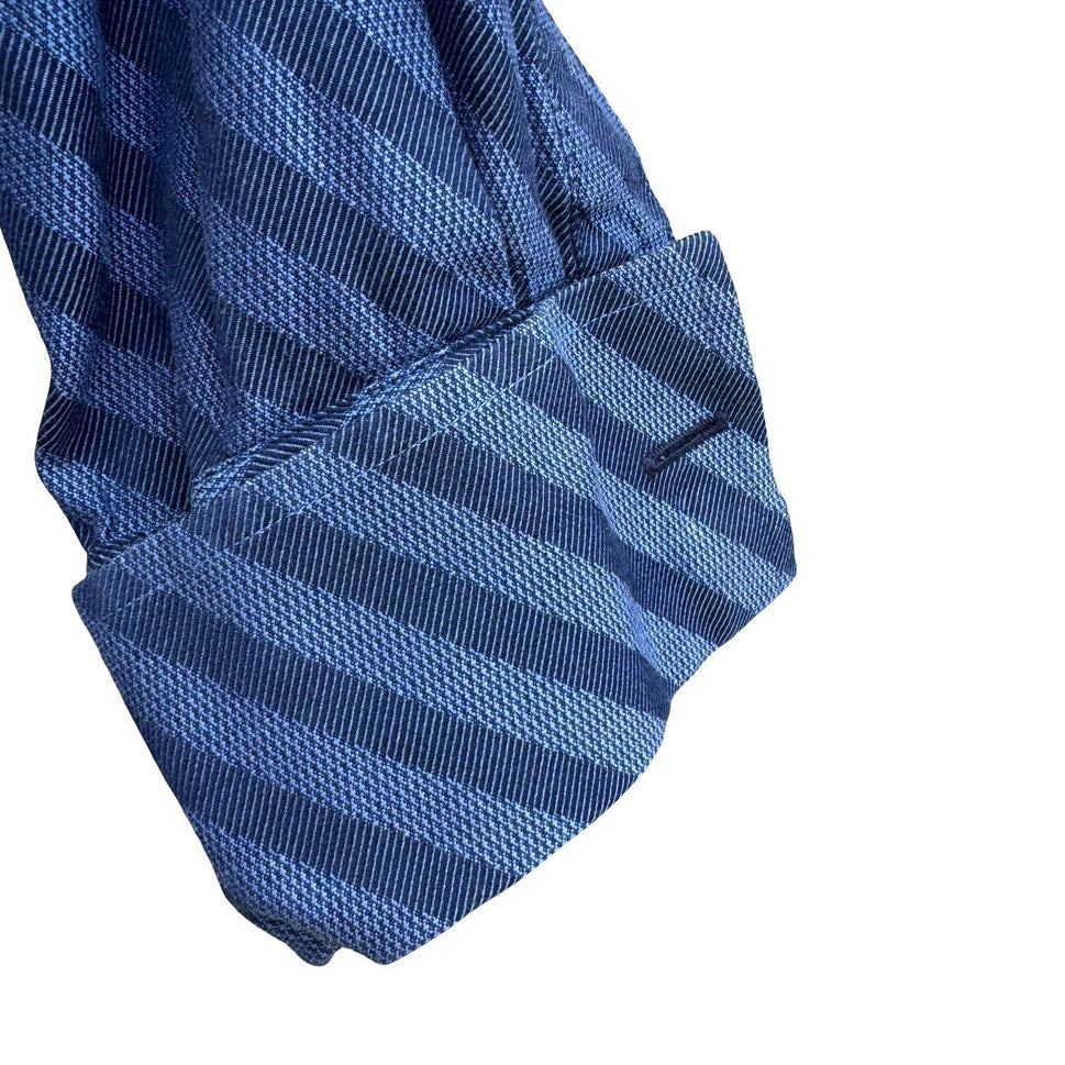 Mondo Di Marco Blue Diagonal Stripe 80s 2-Ply French Cuff Dress Shirt 17 34/35