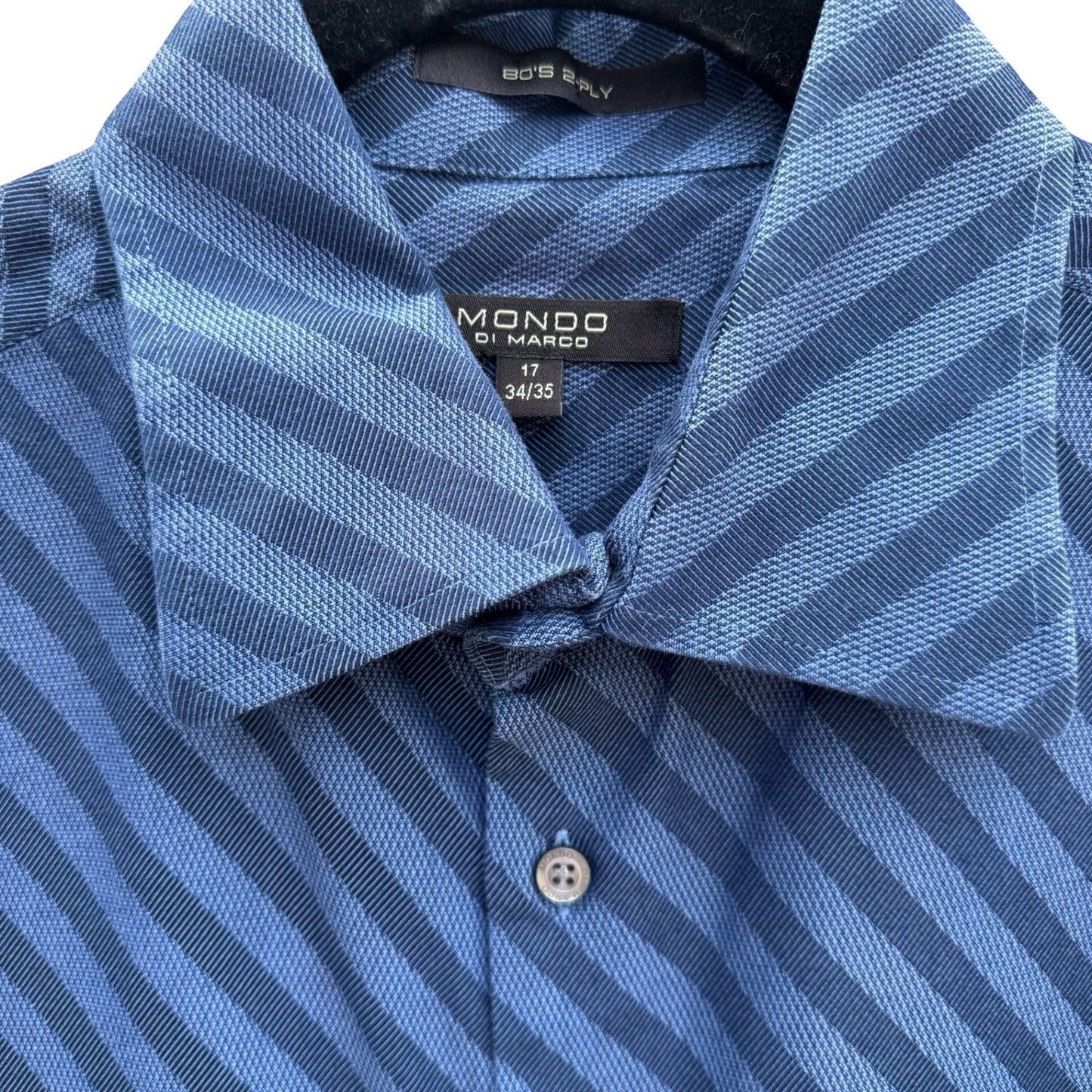 Mondo Di Marco Blue Diagonal Stripe 80s 2-Ply French Cuff Dress Shirt 17 34/35