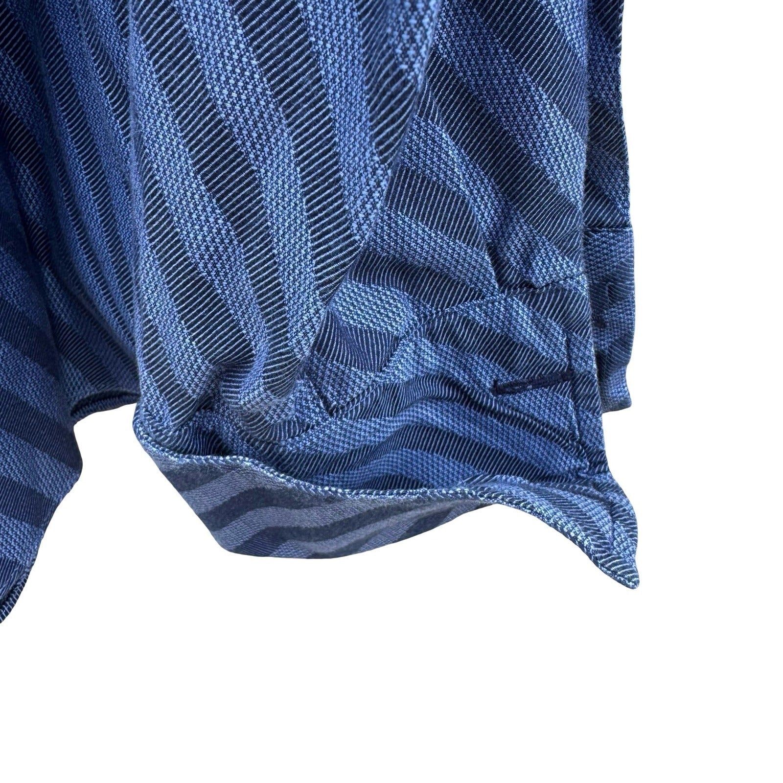 Mondo Di Marco Blue Diagonal Stripe 80s 2-Ply French Cuff Dress Shirt 17 34/35