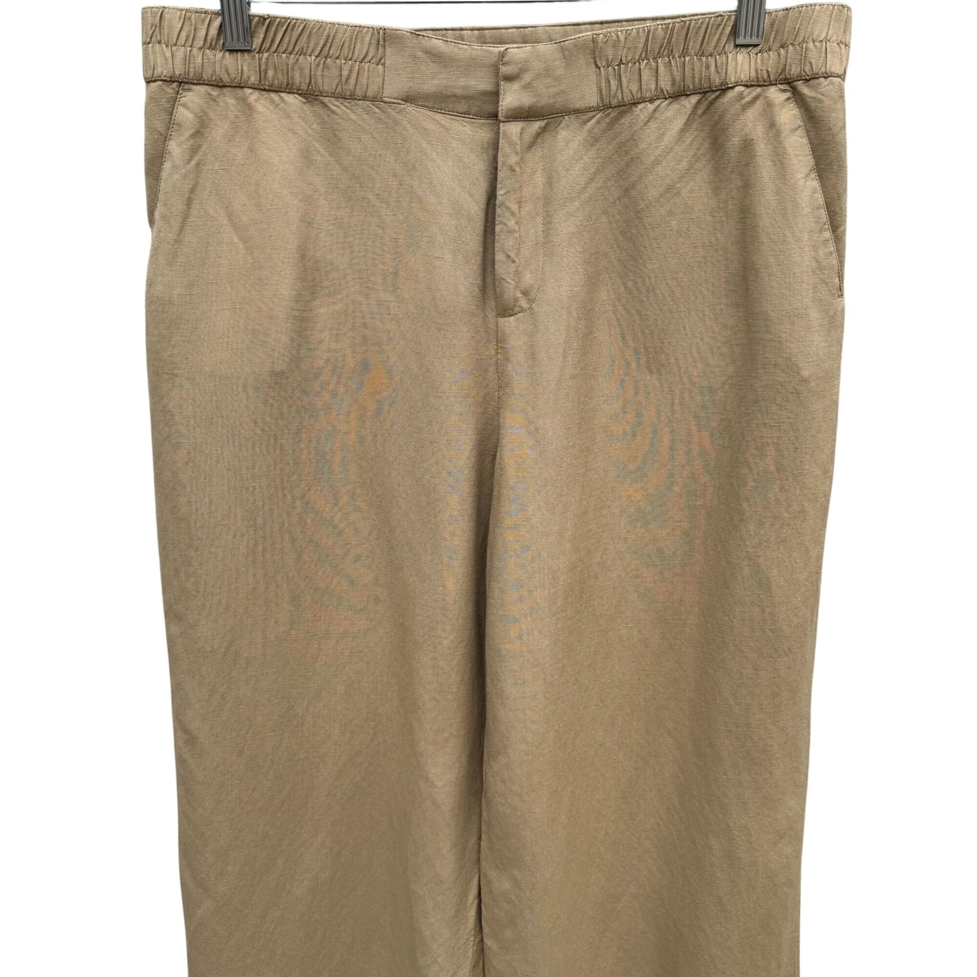 Isaac Mizrahi Live Womens Beige Elastic Waist Linen Blend Wide-Leg Casual Pants