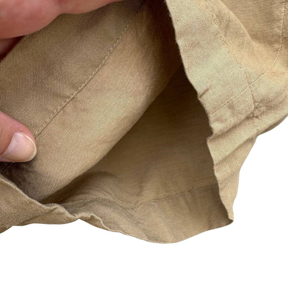 Isaac Mizrahi Live Womens Beige Elastic Waist Linen Blend Wide-Leg Casual Pants