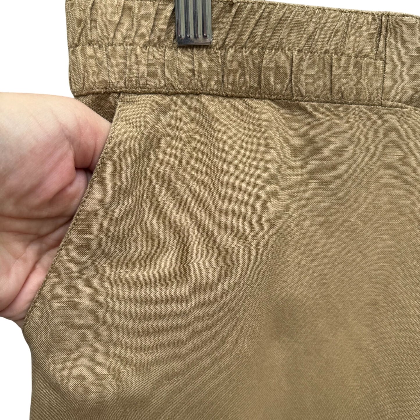 Isaac Mizrahi Live Womens Beige Elastic Waist Linen Blend Wide-Leg Casual Pants