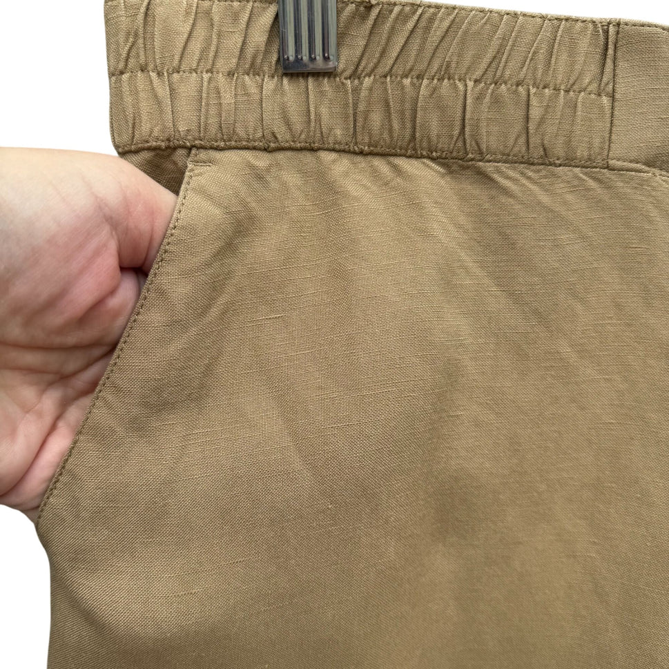 Isaac Mizrahi Live Womens Beige Elastic Waist Linen Blend Wide-Leg Casual Pants