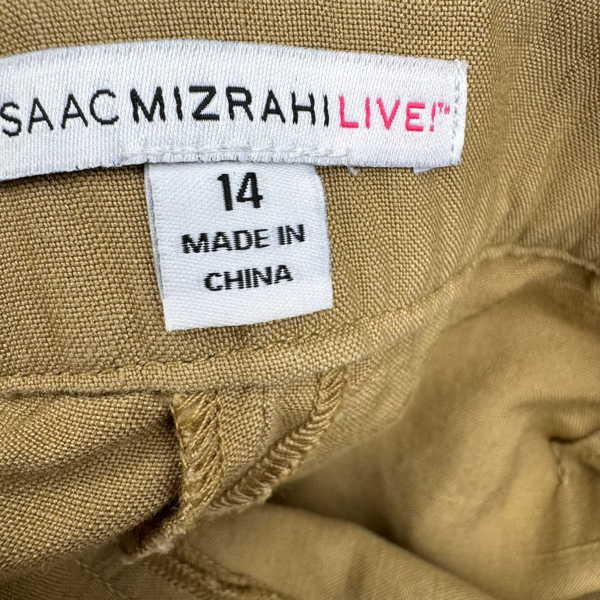 Isaac Mizrahi Live Womens Beige Elastic Waist Linen Blend Wide-Leg Casual Pants