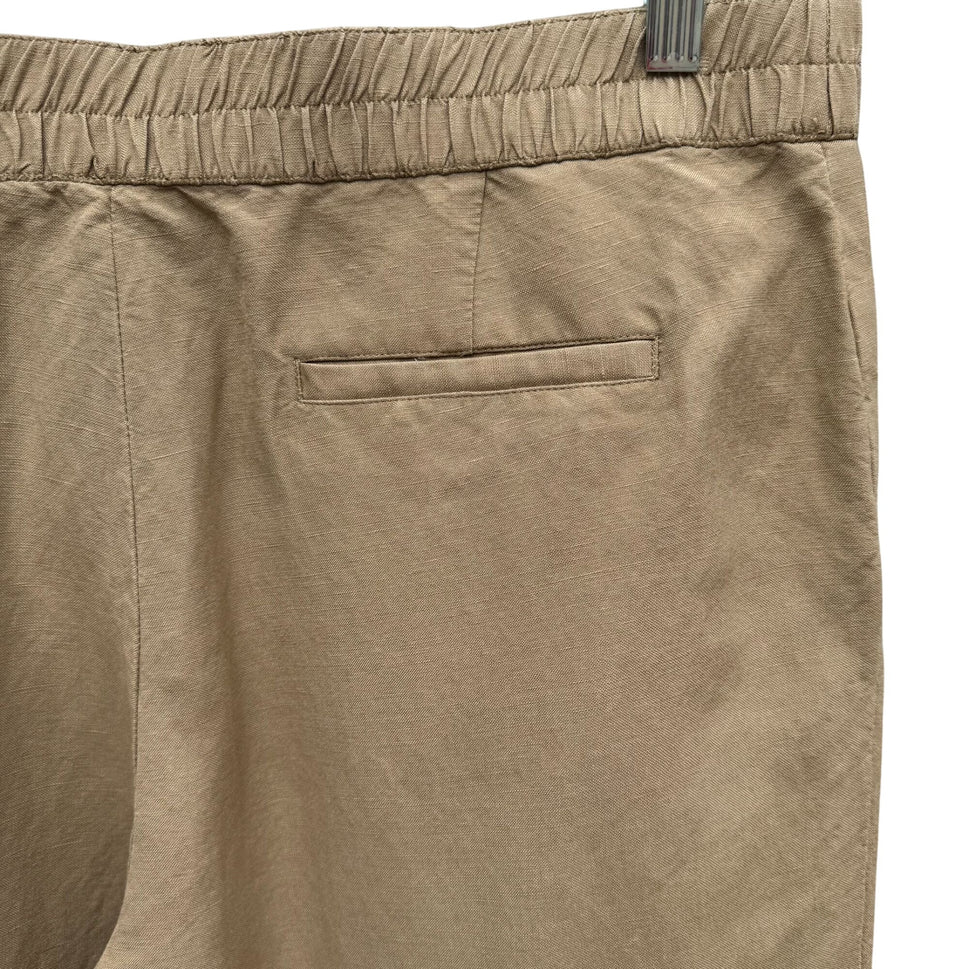 Isaac Mizrahi Live Womens Beige Elastic Waist Linen Blend Wide-Leg Casual Pants