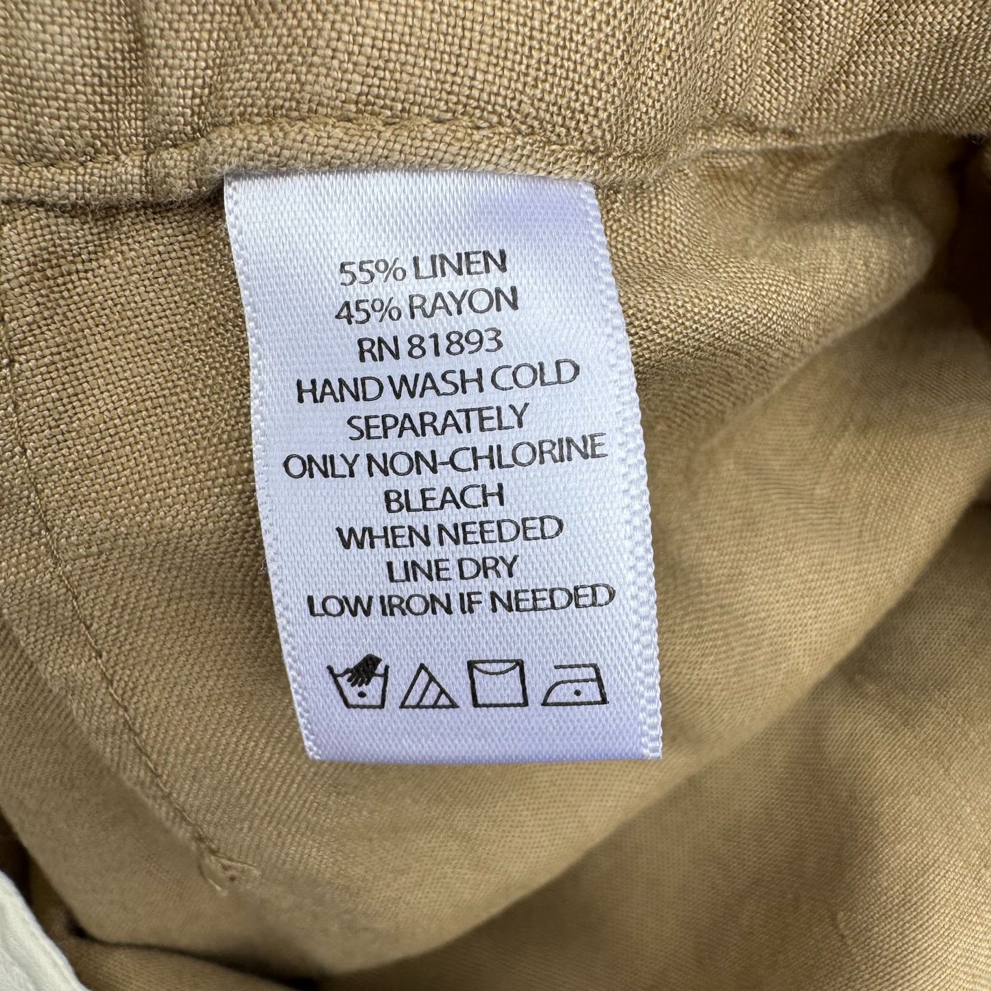 Isaac Mizrahi Live Womens Beige Elastic Waist Linen Blend Wide-Leg Casual Pants