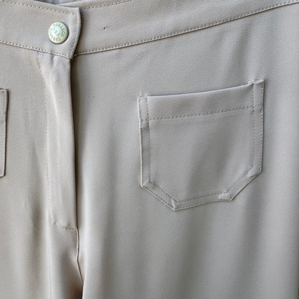 Sharagano Paris Vintage French Chic Minimalist Wide Leg Beachy Dress Pants Tan 6