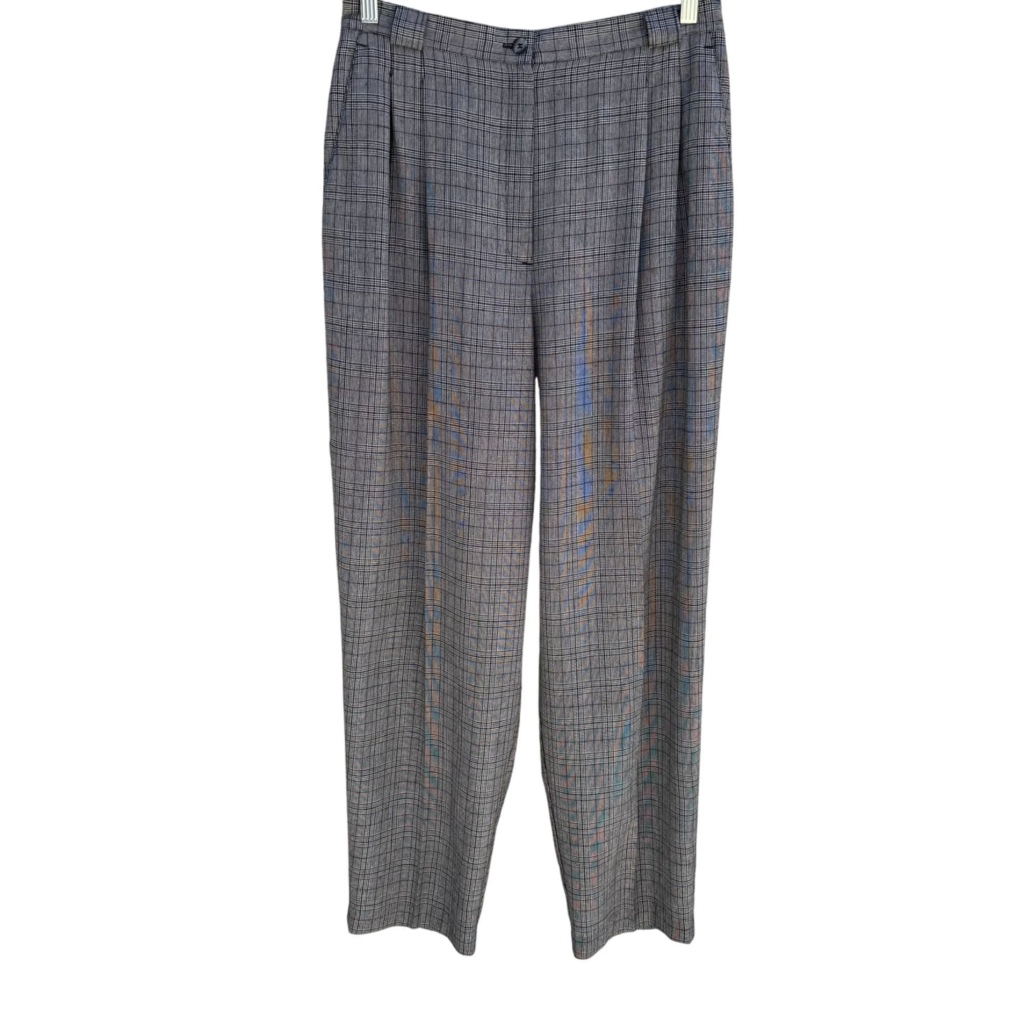 Norton McNaughton Vintage Womens Gray Plaid High-Waisted Pleat Front Trousers 14