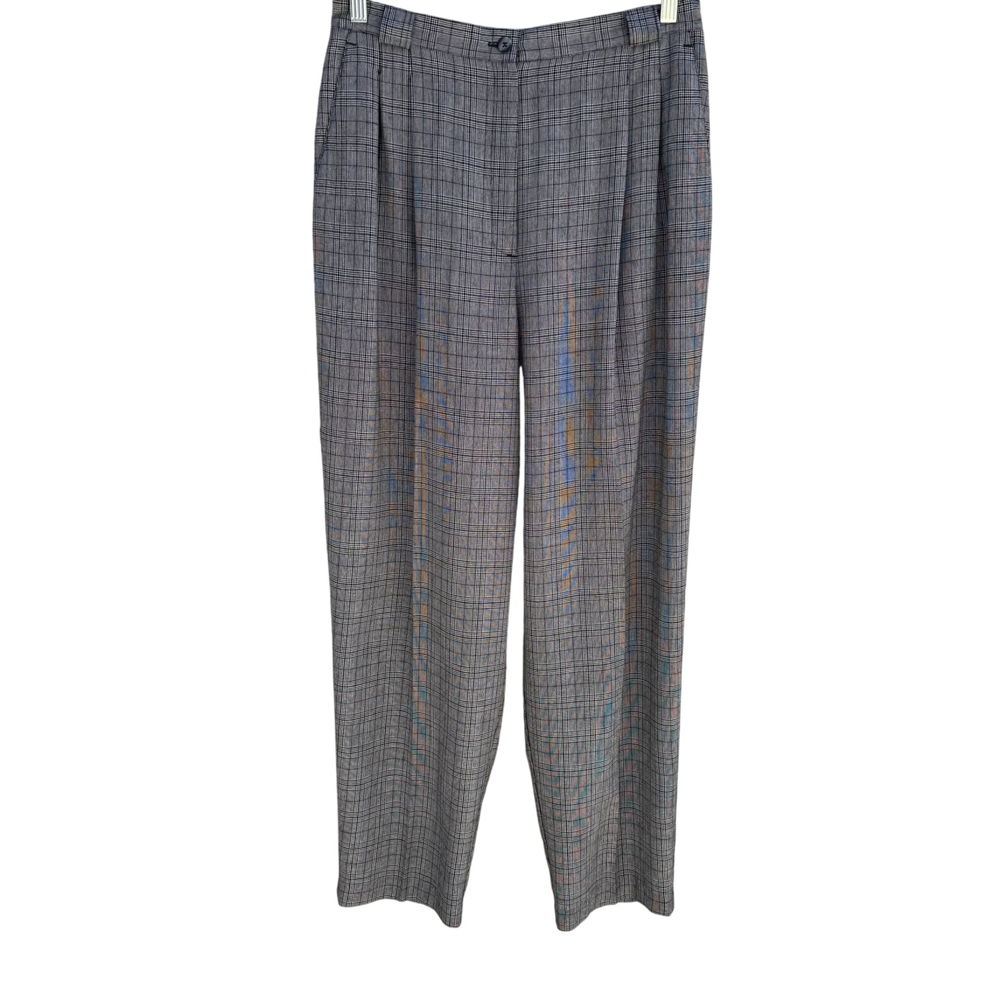 Norton McNaughton Vintage Womens Gray Plaid High-Waisted Pleat Front Trousers 14