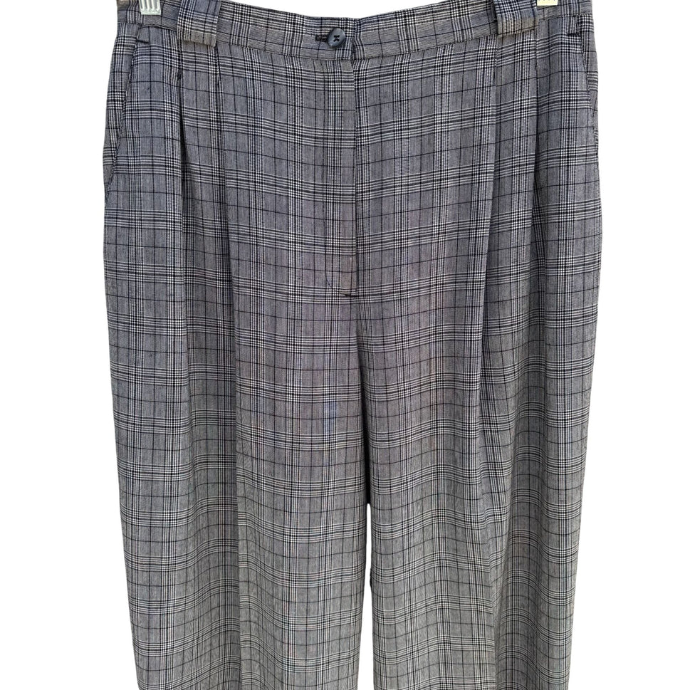 Norton McNaughton Vintage Womens Gray Plaid High-Waisted Pleat Front Trousers 14
