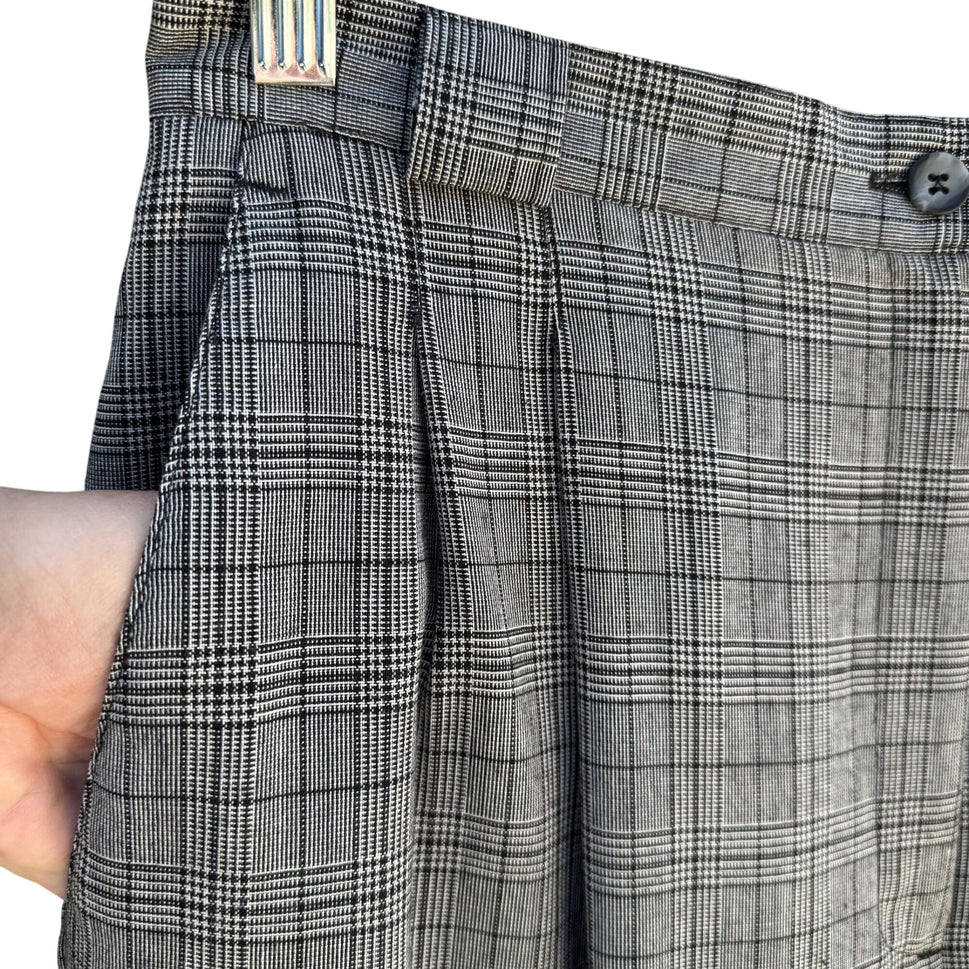 Norton McNaughton Vintage Womens Gray Plaid High-Waisted Pleat Front Trousers 14