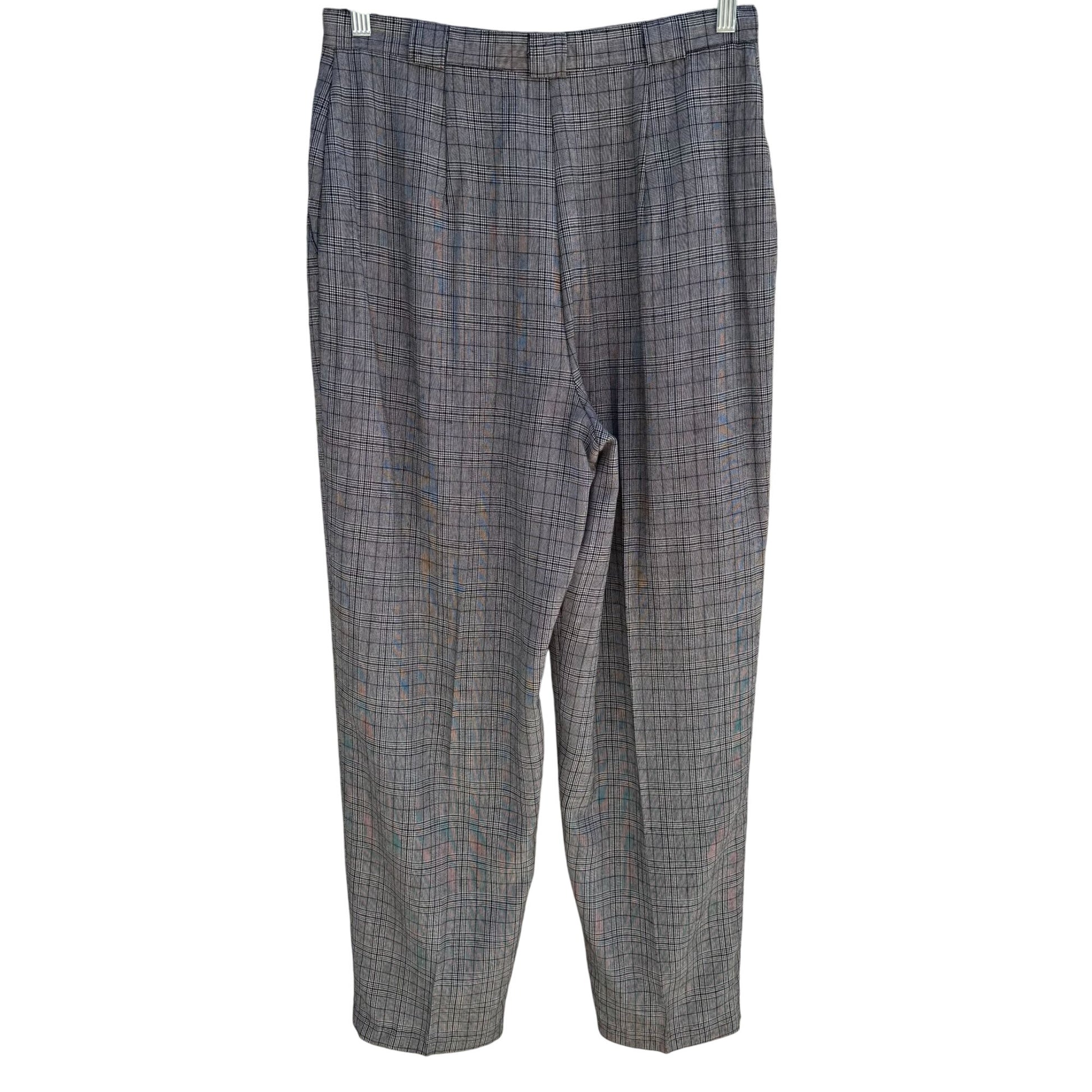 Norton McNaughton Vintage Womens Gray Plaid High-Waisted Pleat Front Trousers 14