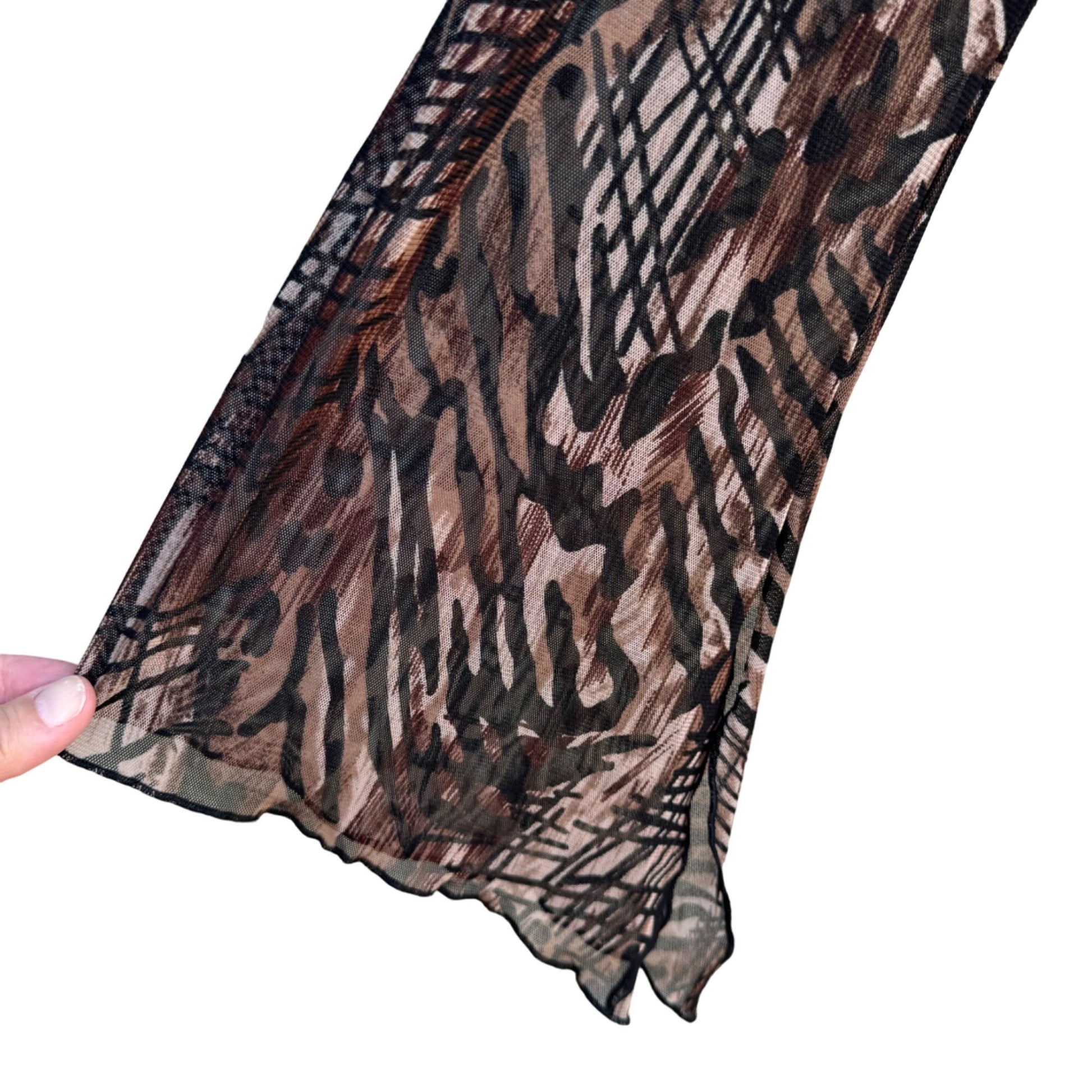 Artex Collection Women's Deep V Neck Semi Sheer Brown Animal Print Wrap Blouse M