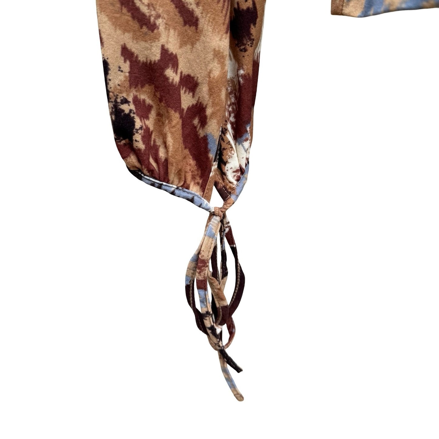 Morgan De Toi Y2K Abstract Ikat Fairy Boho Witchy Tie Cuff Peasant Top Brown S