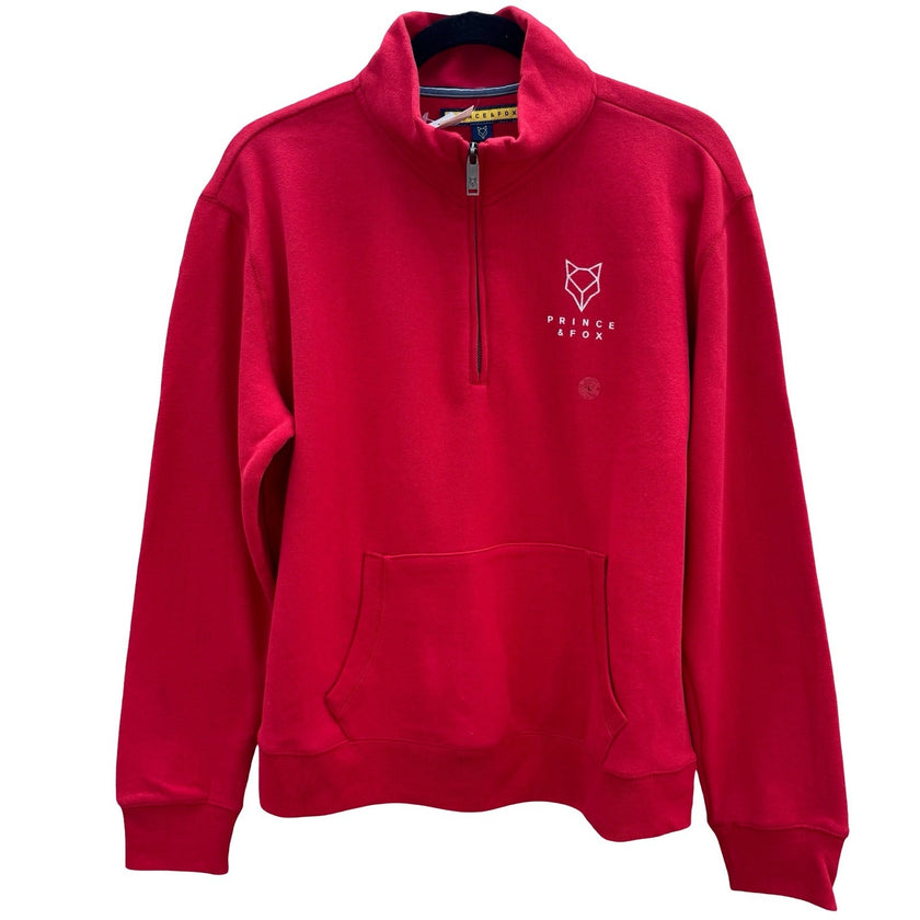 Prince & Fox Mens Red Quarter Zip Fleece Sweatshirt Logo Pullover Large NEW