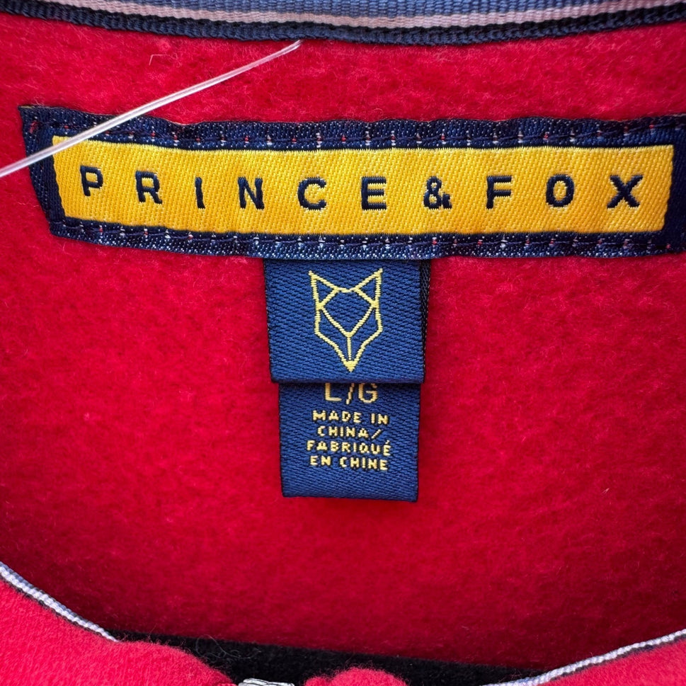 Prince & Fox Mens Red Quarter Zip Fleece Sweatshirt Logo Pullover Large NEW