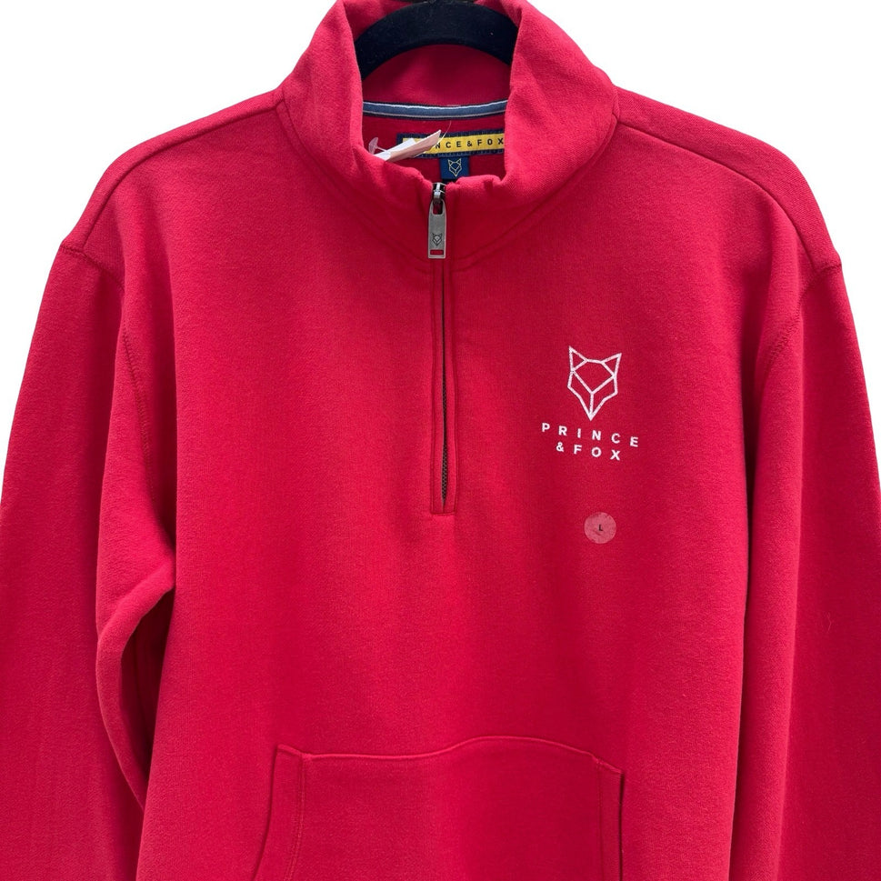 Prince & Fox Mens Red Quarter Zip Fleece Sweatshirt Logo Pullover Large NEW
