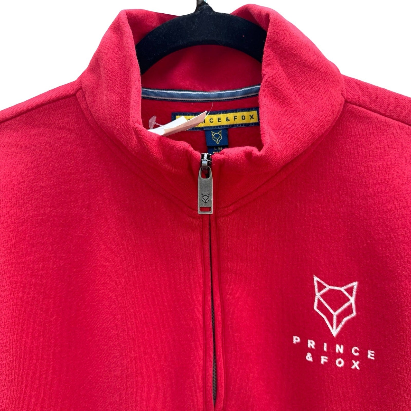 Prince & Fox Mens Red Quarter Zip Fleece Sweatshirt Logo Pullover Large NEW