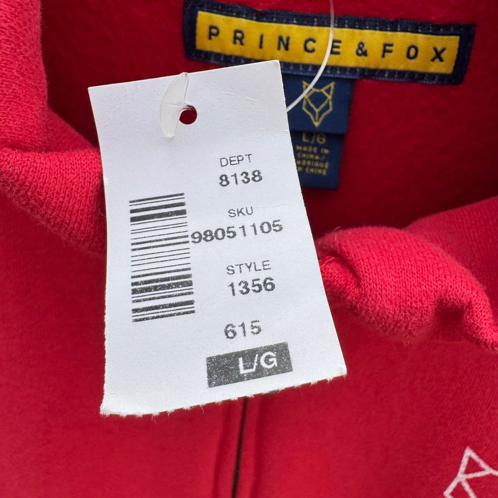 Prince & Fox Mens Red Quarter Zip Fleece Sweatshirt Logo Pullover Large NEW