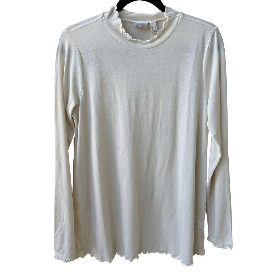 LOGO Lori Goldstein Coquette Balletcore Ruffle Mock Neck Top Marshmallow M NEW