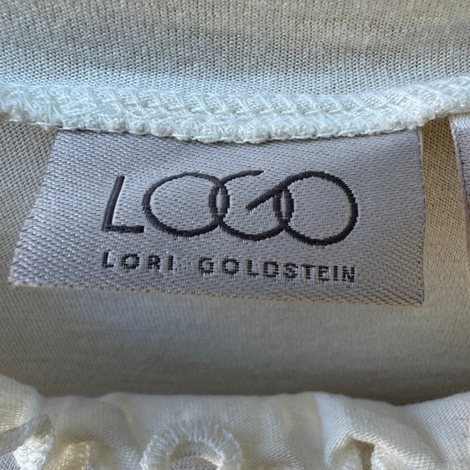 LOGO Lori Goldstein Coquette Balletcore Ruffle Mock Neck Top Marshmallow M NEW