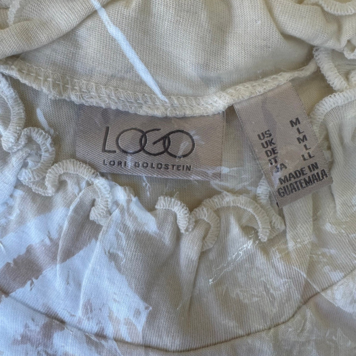 LOGO Lori Goldstein Coquette Balletcore Ruffle Mock Neck Top Marshmallow M NEW