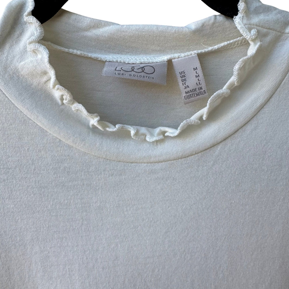 LOGO Lori Goldstein Coquette Balletcore Ruffle Mock Neck Top Marshmallow M NEW