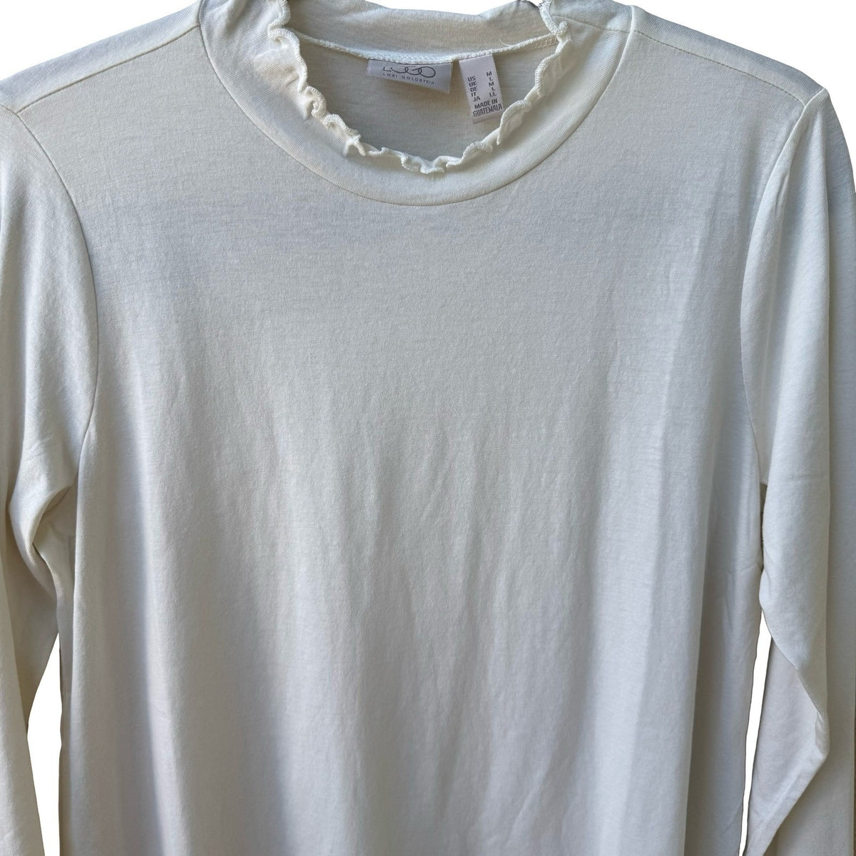 LOGO Lori Goldstein Coquette Balletcore Ruffle Mock Neck Top Marshmallow M NEW