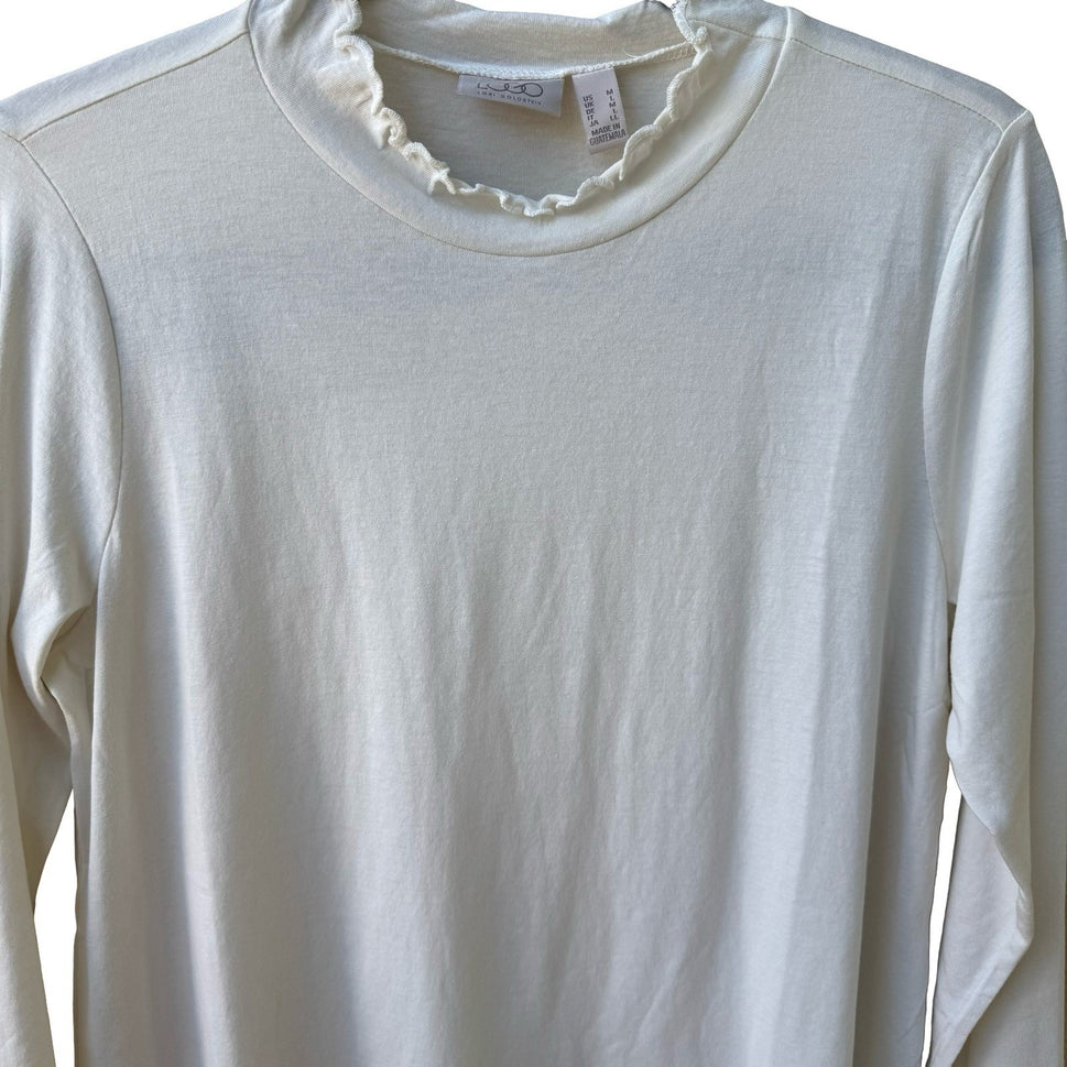 LOGO Lori Goldstein Coquette Balletcore Ruffle Mock Neck Top Marshmallow M NEW