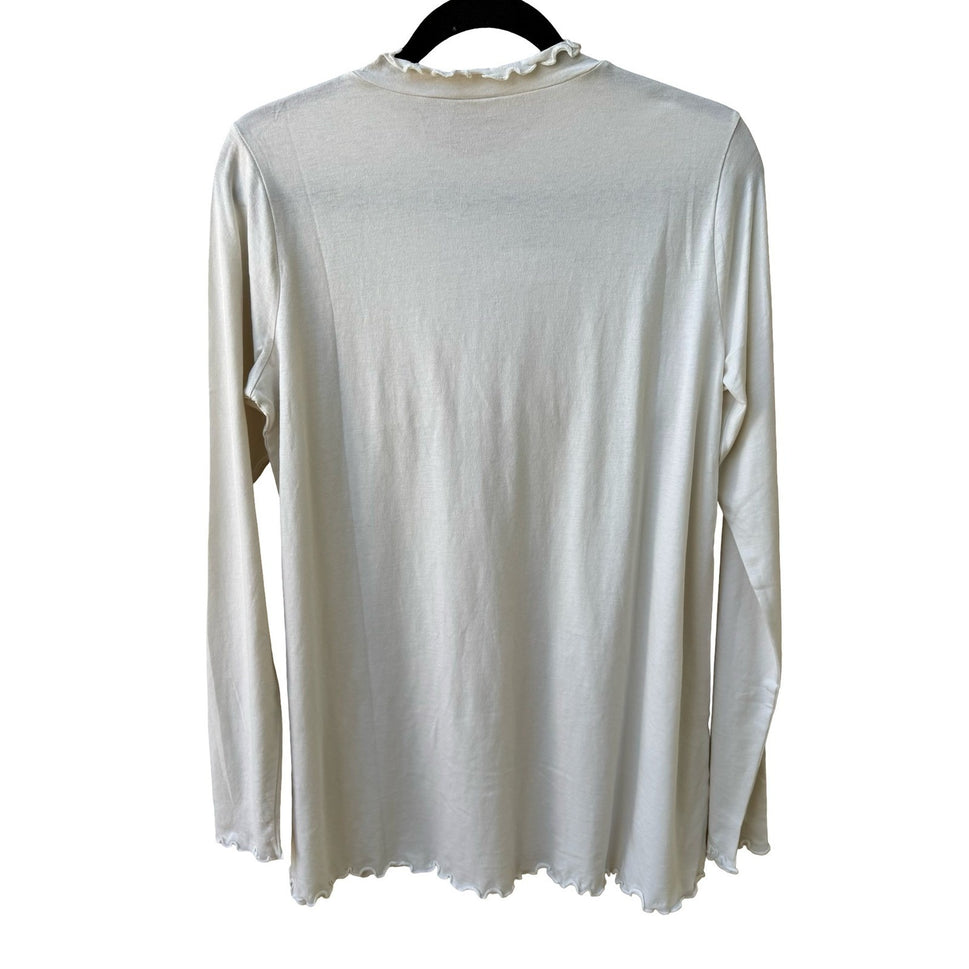 LOGO Lori Goldstein Coquette Balletcore Ruffle Mock Neck Top Marshmallow M NEW