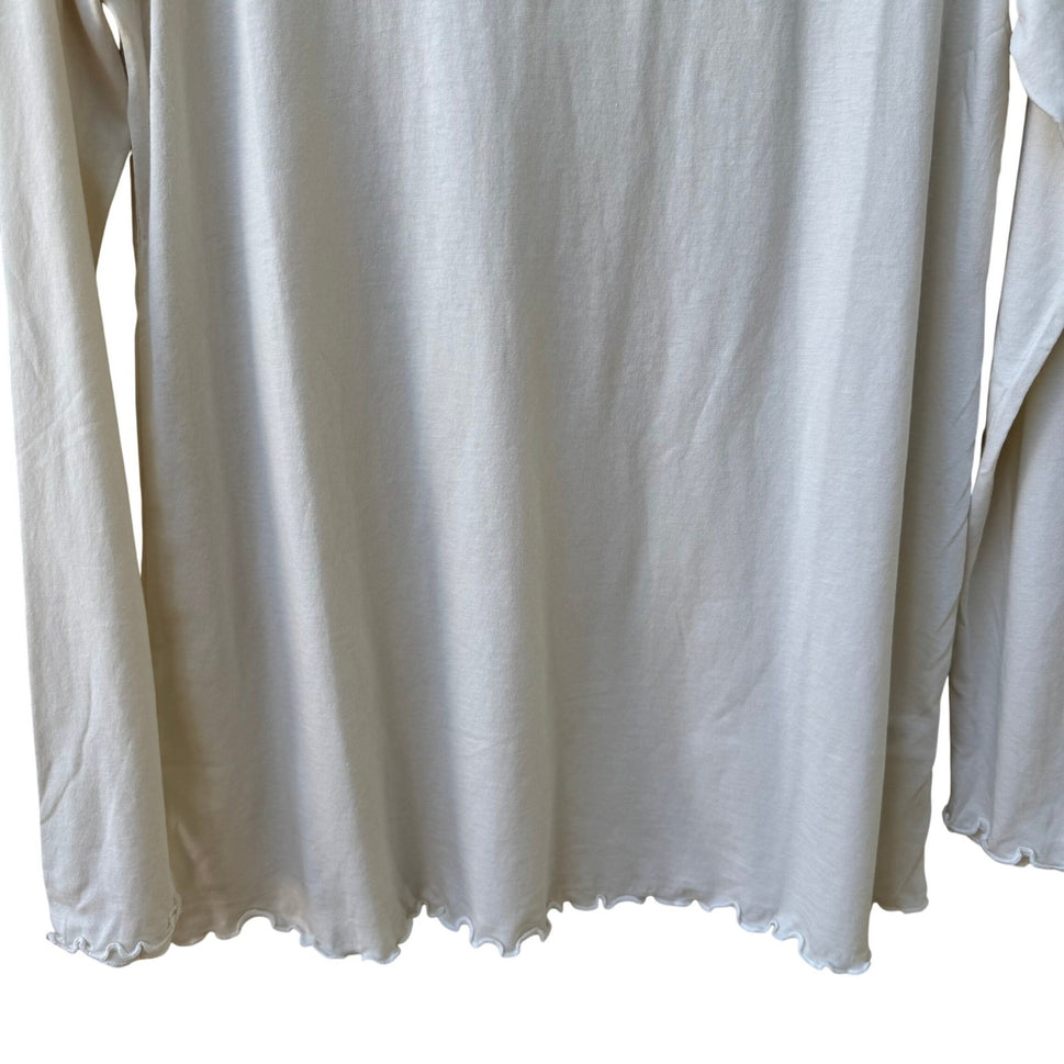 LOGO Lori Goldstein Coquette Balletcore Ruffle Mock Neck Top Marshmallow M NEW