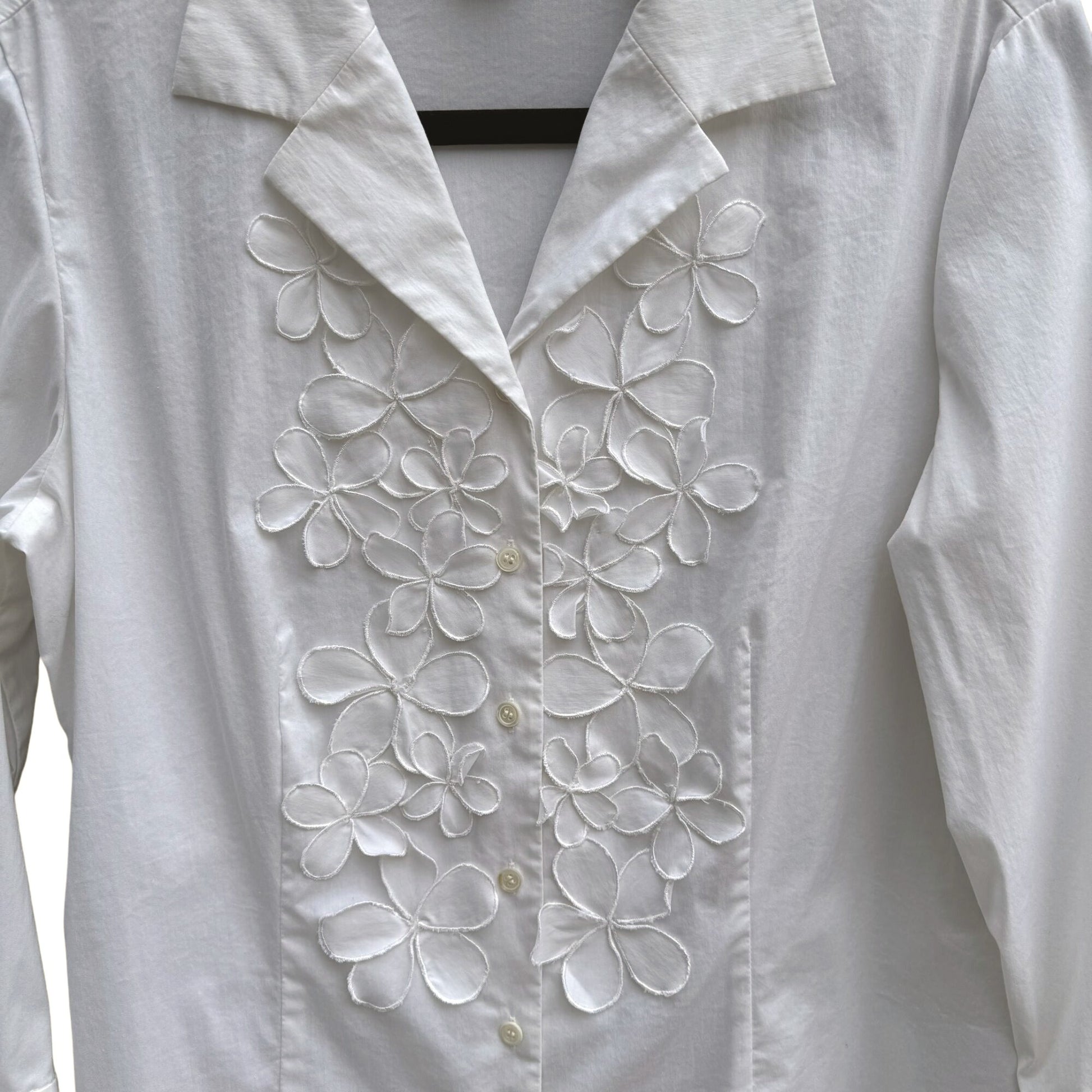 Debra McGuire Womens White Button-Up Floral Cut Out 3/4 Sleeves Shirt Blouse 8