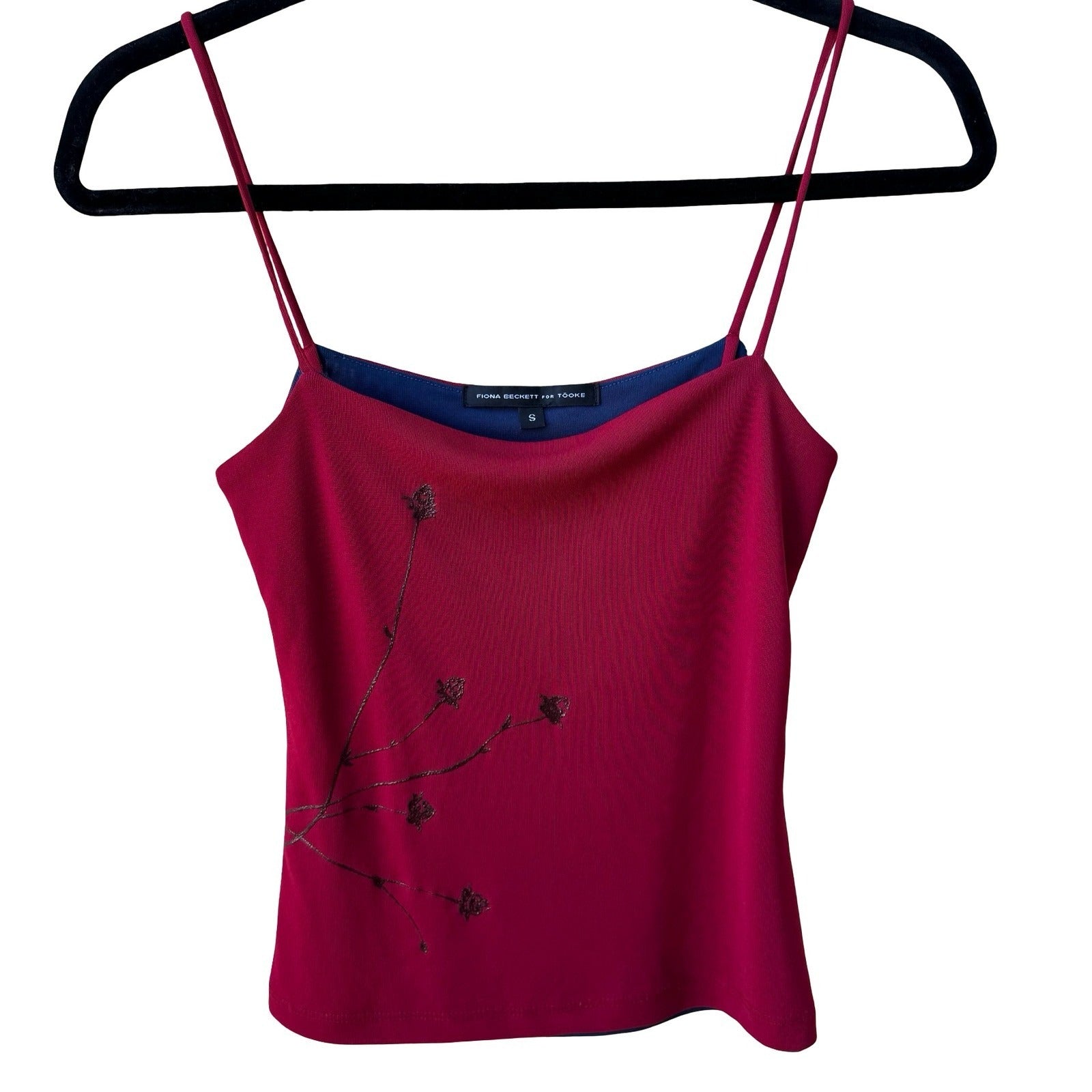 Fiona Beckett Tooke Y2K 90s Indie Coquette Dark Floral Cami Babydoll Top Red S