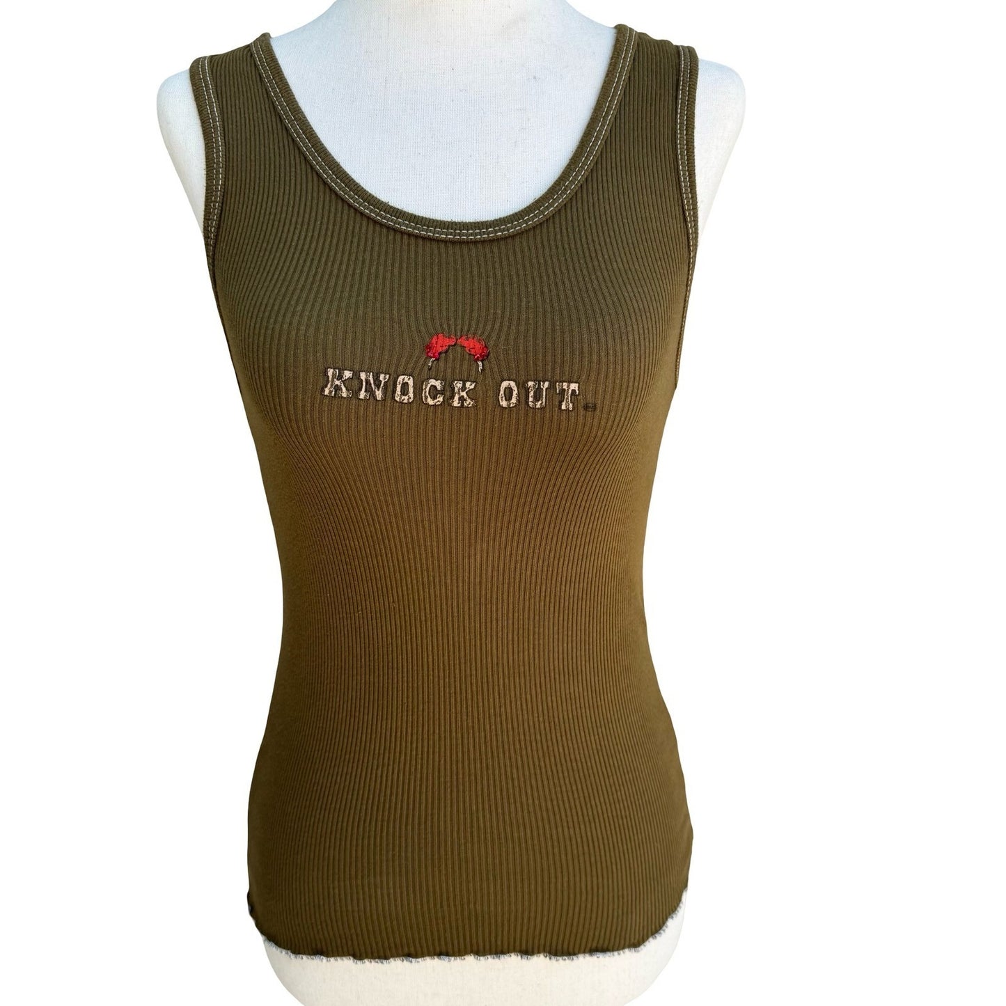 Major Damage Y2K Grunge Knock Out Graphic Tank Top Green Rhinestone Womens M
