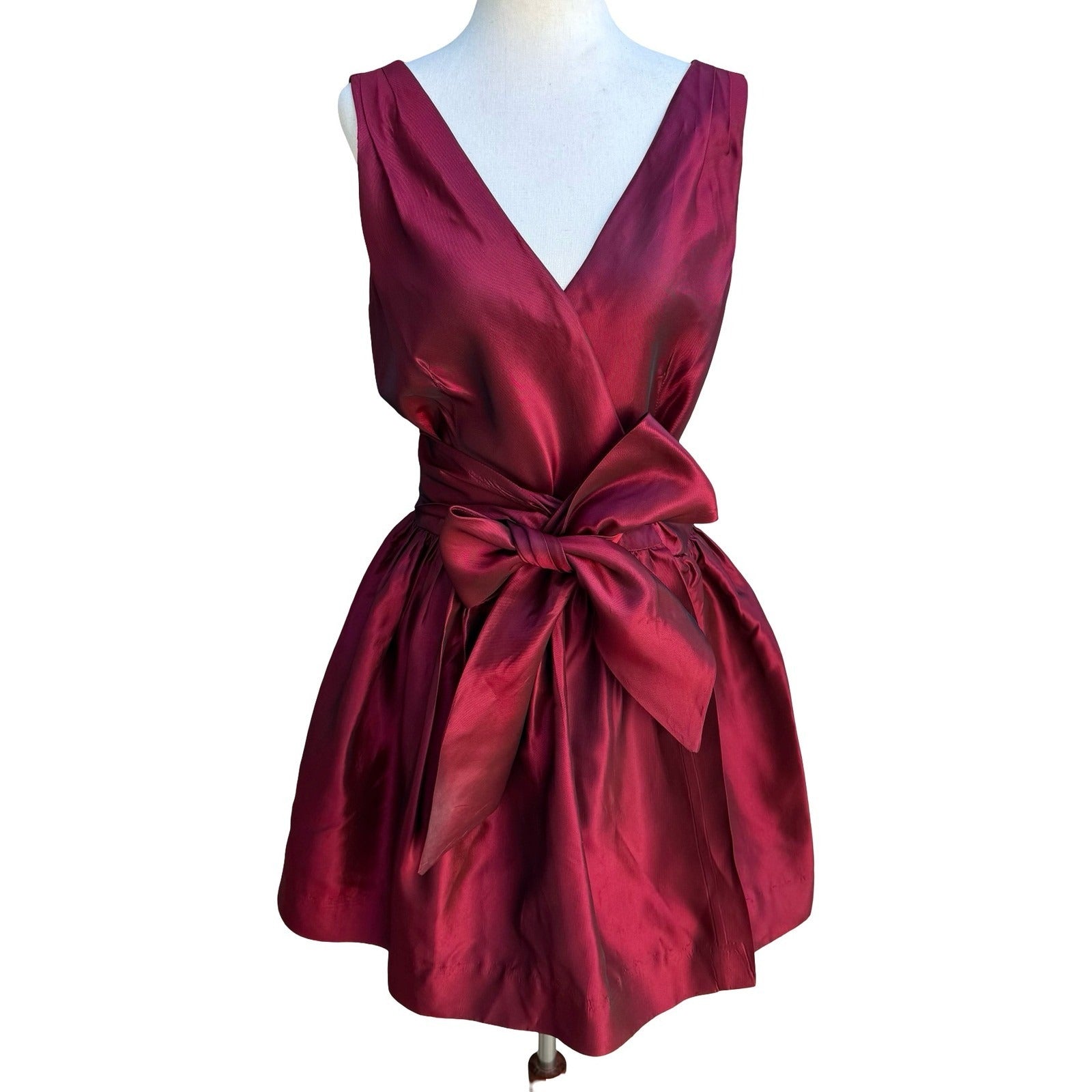 ABS Evening Y2K 90s Glam Iridescent Taffeta Formal Holiday Prom Wrap Dress 12