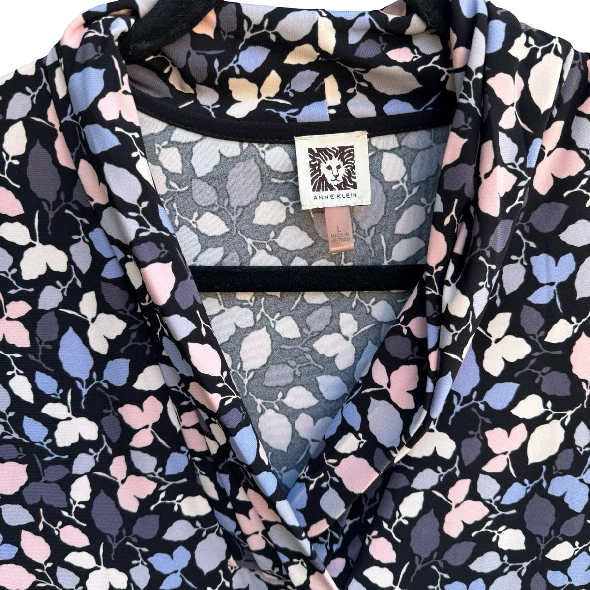 Anne Klein Careerwear Layering Floral Leaf Cowl Neck Sleeveless Blouse Navy L