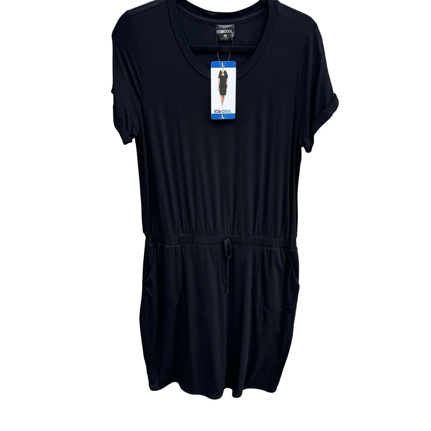 32 Degrees Cool Womens Black Short Sleeve Drawstring Pocket T-Shirt Dress L NEW