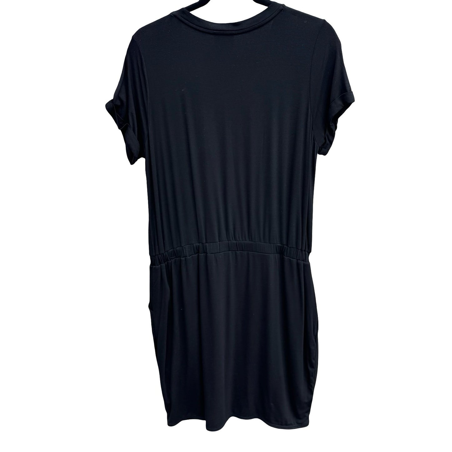 32 Degrees Cool Womens Black Short Sleeve Drawstring Pocket T-Shirt Dress L NEW