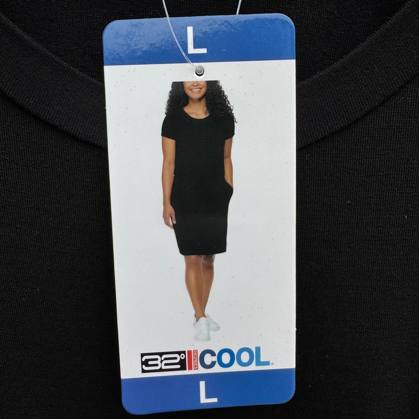 32 Degrees Cool Womens Black Short Sleeve Drawstring Pocket T-Shirt Dress L NEW