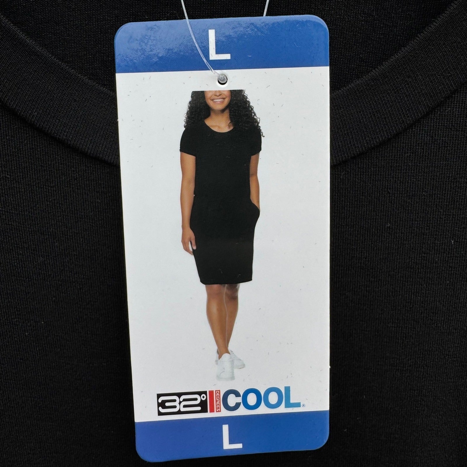 32 Degrees Cool Womens Black Short Sleeve Drawstring Pocket T-Shirt Dress L NEW